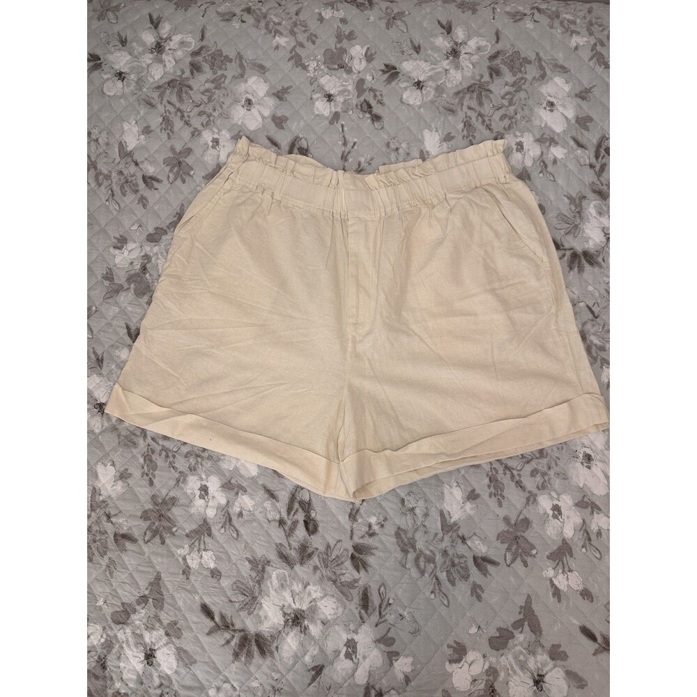 Lane Bryant Linen Blend Paperbag Shorts NWT Beige Roll Cuff Plus Size 22 NWT